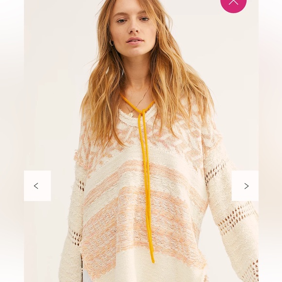 Cream and Pink Knit FREE PEOPLE Coastline Hoodie - Picture 3 of 12